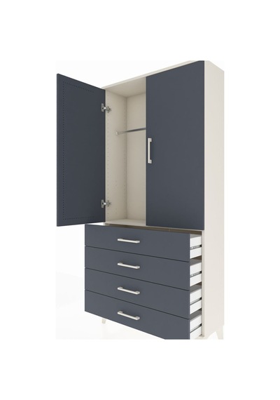 Arges Dolap Tek Raflı 4 Çekmeceli Tek Askılı 88x30x182 Aytaşı-antrasit Aytası