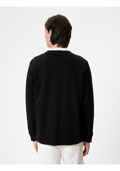 Koton Bisiklet Yaka Sweatshirt Basic Uzun Kollu Pamuklu İnterlok Kumaş Siyah 5wam70095mk Siyah
