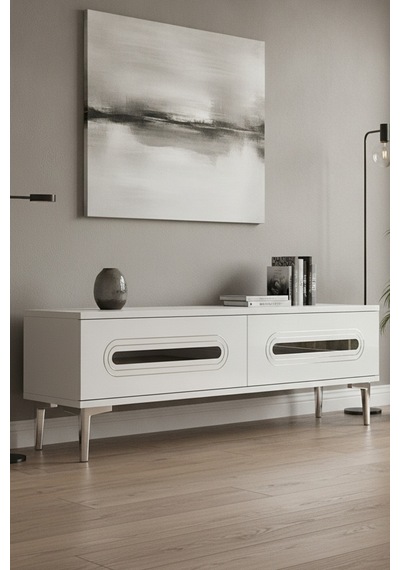 Tsa1220bs Rany Tv Sehpası Beyaz-silver 120cm Beyaz - Gümüş