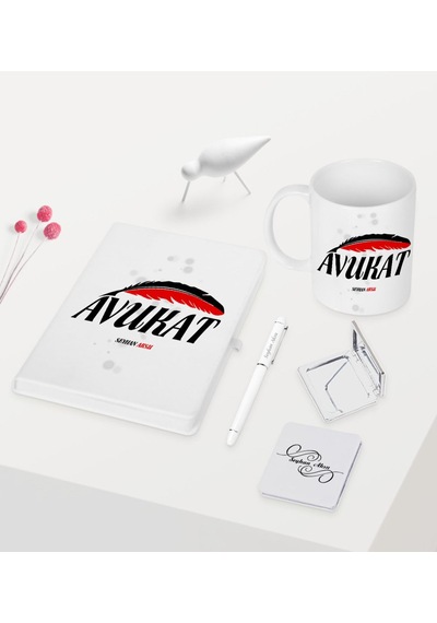 Kişiye Özel Avukat Temalı Beyaz Defter Kalem Kupa Ayna Seti - 7