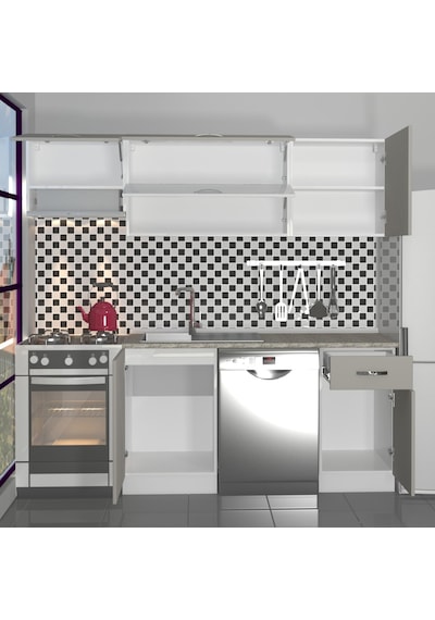 Decoraktiv Elite 220 Mdf Hazır Mutfak Dolabı - Tezgah Dahil - Kumtaşı Kum Beji