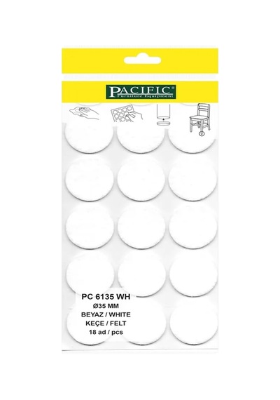 Cateksss Pacific Yuvarlak Yapışkanlı Sandalye Koltuk Mobilya Ayak Keçesi Felt 35 Mm Beyaz - 46 Lı Paket
