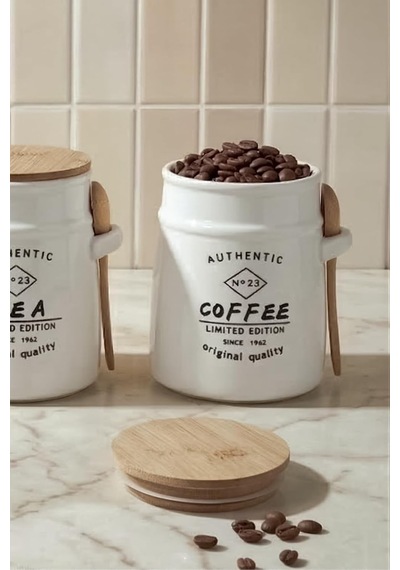 Tr Modern 3'lü Kaşıklı Kavanoz Seti Bone Porselen Mutfak Tezgah Organizeri Beyaz Diğer
