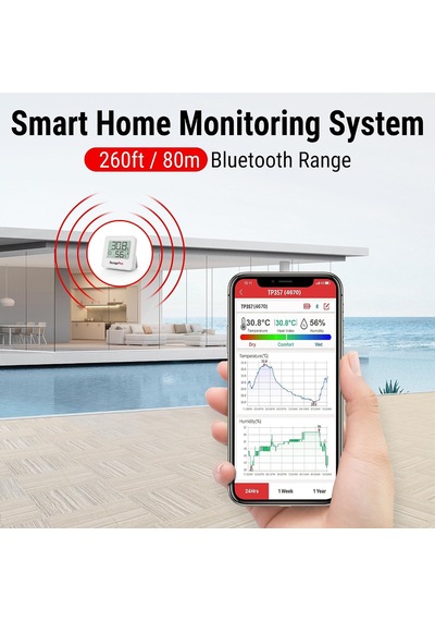 Tr Thermopro Tp357 260ft Bluetooth Higrometre, Uzaktan Sıcaklık Ve Nem Monitörü Ve Akıllı App İle, Maksimum Ve Min