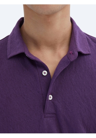 Kip Mor Düz Polo Yaka Pamuk Karışımlı T-shirt Mor