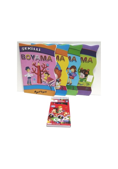 Boyama Seti 4 Kitap Ve 12 Renk Boyama Kalemi