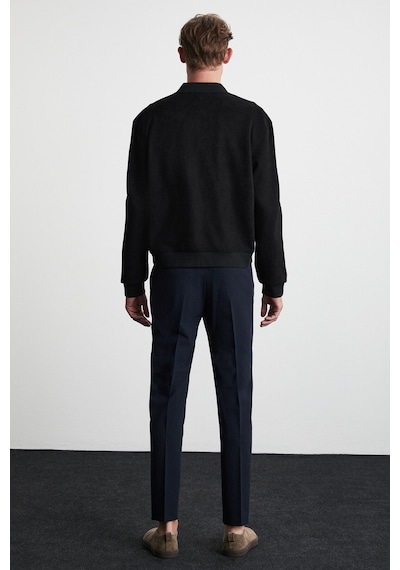 Grimelange Preppy Erkek Organik Pamuklu Çift Cepli Düğmeli Regular Fit Yuvarlak Yakalı Siyah Ceket