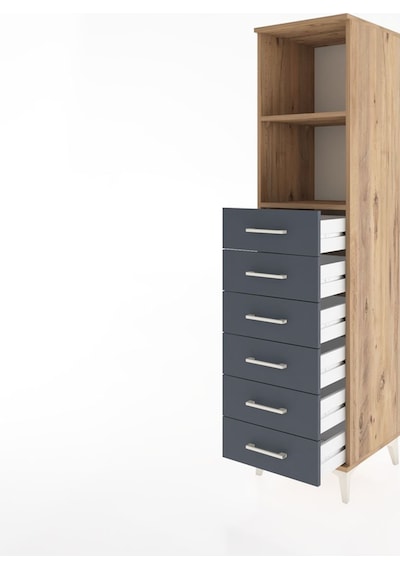 Hyperion Dolap 2 Raflı 6 Çekmeceli 44x44x182 Çam-antrasit Çam