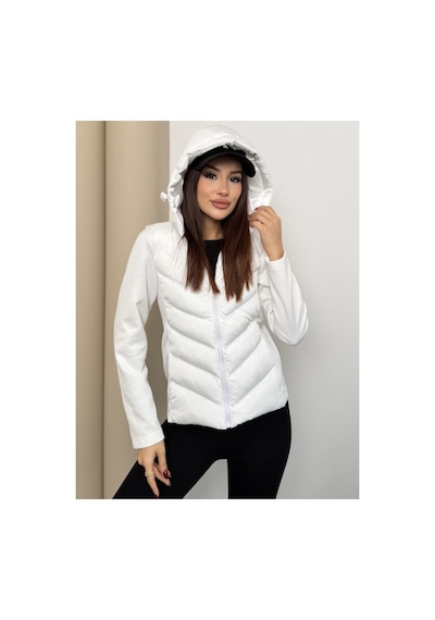 Asur Boutique Asur Butik Kadın Kapşonlu Micro Dolumlu Zr Model Mont Beyaz