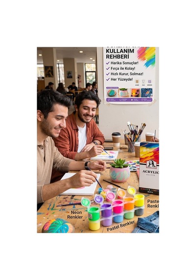 Neon Ve Pastel Akrilik Boya 12 Renk 1 Paket Monalisa 22 Ml 12 Li Akrilik Boya Resim Dersi Tuval Ahşap Taş Boya Seti Çok Renkli