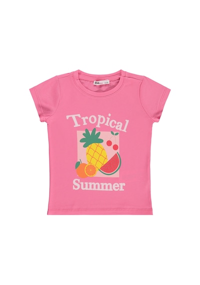Civil Girls Tropical Baskılı 2-5 Yaş Tişört - Pembe Koyu Pembe
