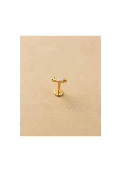 14 Ayar Altın Baget Taş Detaylı Minimal Tragus Piercing Küpe