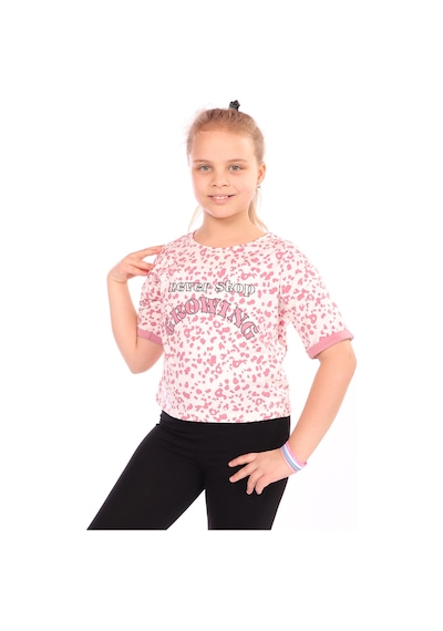 Toontoy Kids Toontoy Kız Çocuk Baskılı Bisiklet Yaka Kısa Kollu Tişört Gülkurusu