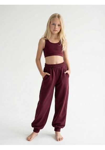 Zekids Kız Çocuk Şalvar Kesim Eşofman Altı-17185 Bordo