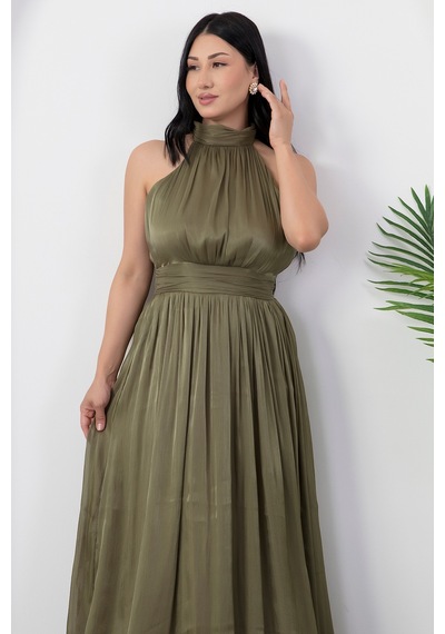 Kalopya Halter Yaka Şifon Elbise Grs4128 Yesıl