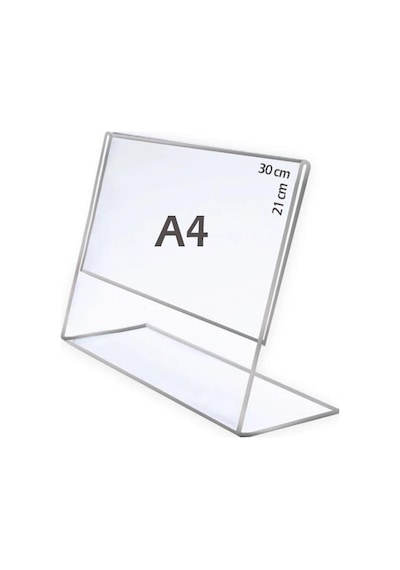 A4 L-tipi Yatay 30x21cm Şeffaf Pleksi Föylük Menü Fiyatlık Broşür Etiket Fotoğraflık Albüm Stand Sehpa