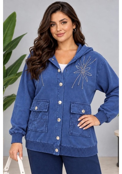 Cedy Denim Cedy -özel Tasarım Kadın Taş Ve Nakış İşleme Detaylı Düğmeli Kapüşonlu Sweat Hırka C7150 Mavi Cedy Denim Cedy -özel Tasarım Kadın Taş Ve Nakış İşleme Detaylı Düğmeli Kapüşonlu Sweat Hırka C7150 Mavi