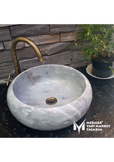 Gri Mermer Bombeli Lavabo