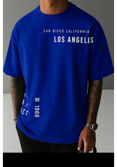 Los Angeles Baskılı Unisex Oversize Tişört Çok Renkli