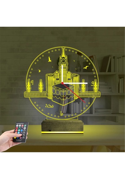 Luvivia Mekke Kabe Cami Saatli 3d Lamba - Masa Gece Lambası Şeffaf
