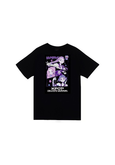 K-pop Demon Hunters Baskılı Unisex %100 Pamuk Siyah T-shirt SIYAH
