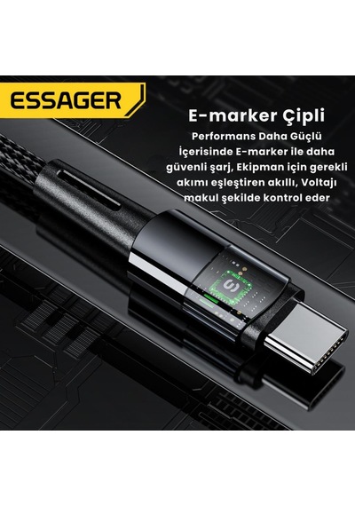 Essager 1 Metre 240w 5a Pd3.1 Type-c To Type-c Mega Hızlı Data Şarj Kablosu, Ultra Sağlam Halat Kablo Kopmaz
