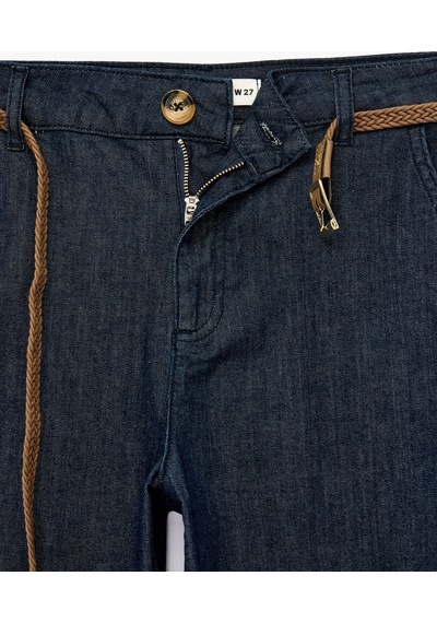 Koton Kemerli Yüksek Bel Rahat Kalıp Chino Denim Pantolon Koyu İndigo 7wal40049md Indigo