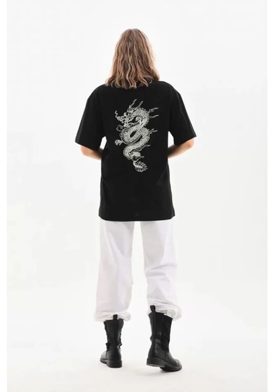 Ahes Shopping Unisex Baskılı Oversize T-shirt - Siyah SIYAH