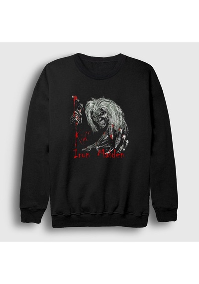 Presmono Unisex Blood Iron Maiden Sweatshirt Siyah