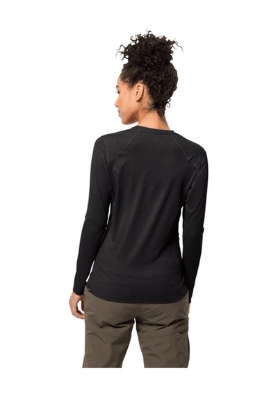 Jack Wolfskin Sky Flex Longsleeve Kadın Siyah Tişört Siyah Siyah