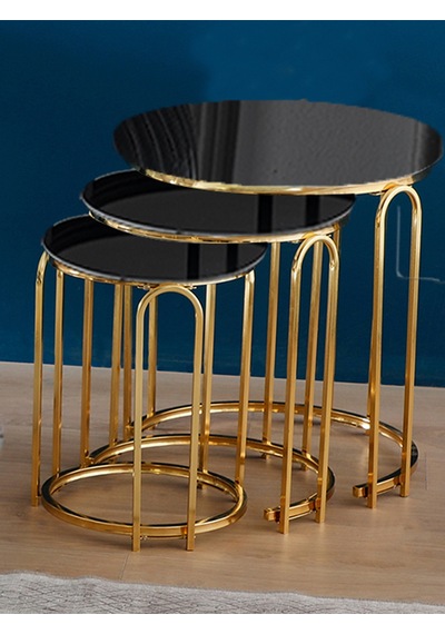 4 Lü Lenka Zigon Orta Sehpa Takımı Yuvarlak Gold Metal 3+1 - Siyah Aynalı Temperli Cam Zigon-orta Siyah 4 Lü Lenka Zigon Orta Sehpa Takımı Yuvarlak Gold Metal 3+1 - Siyah Aynalı Temperli Cam Zigon-orta Siyah