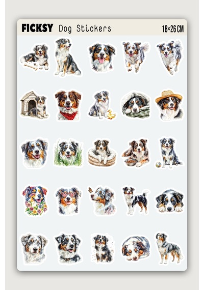 Australian Shepherd Köpek Sticker Seti - 50 Adet Etiket Çıkartma Diğer