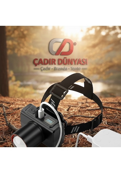 Çadır Dünyası Profesyonel Sensörlü Ve Dijital Göstergeli Kafa Feneri - Zoomlu Usb Şarjlı Akıllı Kamp Lambası Hareket Sensörü Özellikli Çok Renkli