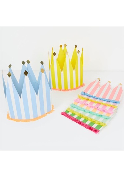 Meri Meri - Striped Party Crowns - Çizgili Parti Taçları - 8 Adet Çok Renkli