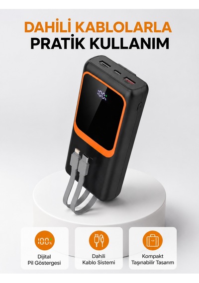 Powerbank 20000 Mah Dijital Ekranlı Ve Çok Kablolu Hızlı Şarj Cihazı 3855796