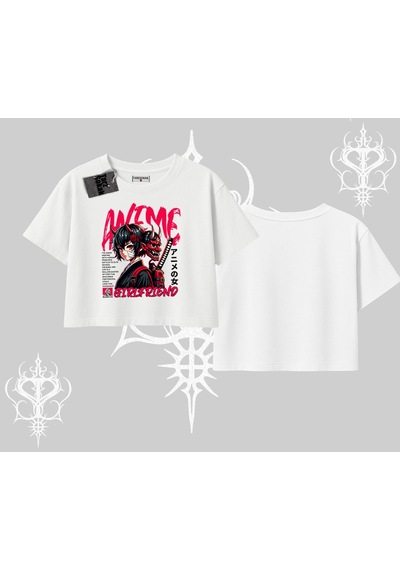 Tarzsokak Oversize Crop Tshirt Anime Girlfriend Kırmızı Beyaz