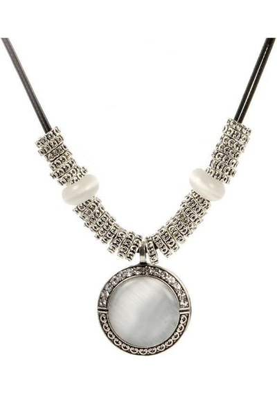 Opal Taşlı Kolye Vintage Collier Deri Örme Halat Zincir 554024451