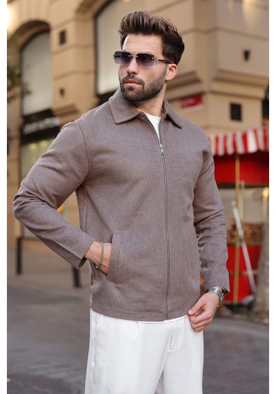 Madmext Camel Fermuarlı Astarlı Kaşe Erkek Ceket E7207