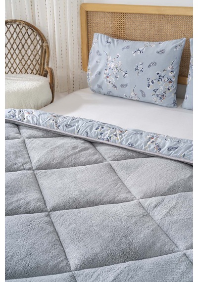 Rivaistanbul Gri Çiçekli Loura Çift Kişilik Çift Taraflı Lüx Wellsoft Yorgan Seti 195x215 Cm Gri
