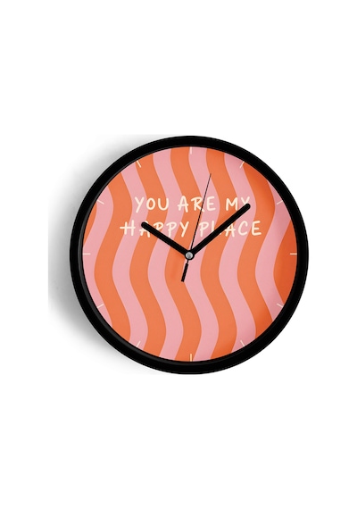 Modern Yazılı Tasarım - '' You Are My Happy Place '' Duvar Saati - 25cm - Önü Camlı Siyah Kasa-jh0677 Siyah