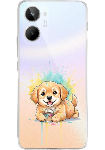 Realme 10 4g İle Uyumlu Splash Köpek Tasarımlı Şeffaf Silikon Kılıf Şeffaf