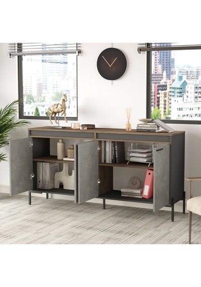 Yurudesign Vista E Ofis Konsol Klasör Dolabı Metal Ayaklı Kahve-B