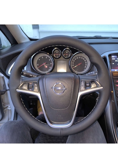 Dikişli Direksiyon Kılıfı Siyah Deri Gri Dikişli Opel Astra J İnsignia İçin Siyah