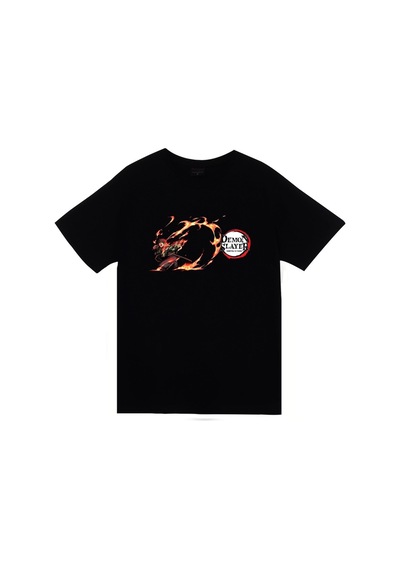 Damon Slayer Anime Baskılı Tshirt SIYAH