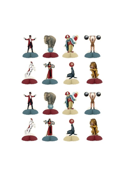 Beistle Vintage Circus Mini Masa Başlıkları, 16 Adet, 12,7 Cm, Çok Renkli