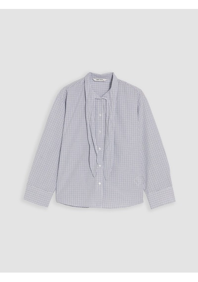 Lcw Vision Mavi Fular Yaka Ekose Oversize Kadın Gömlek