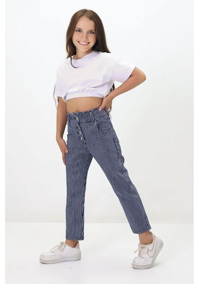 Gzt Tekstil Kız C Ocuk Pantolon Tarzına Güvenen Kızlar İçin Pamuk Çizgili Likralı Kot Pantolon 6-15 Yaş Denim