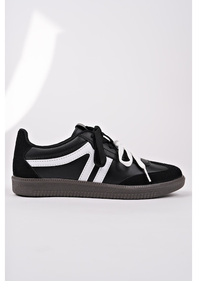 Muggo Retro Çift Bağcıklı Günlük Kadın Sneaker Spor Ayakkabı Siyah - Beyaz