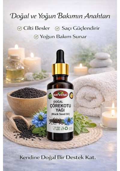 Safvital Çörekotu Yağı %100 Saf Bitkisel Bakım Yağı 20 Ml Cilt Saç Güçlendirici Doğal Yağ