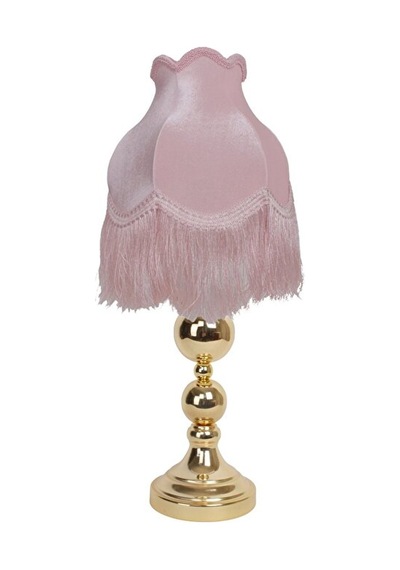 Pudra Kadife Kaplı Başlık Gold Metal Ayaklı Prenses Model Klasik Abajur 60x30cm